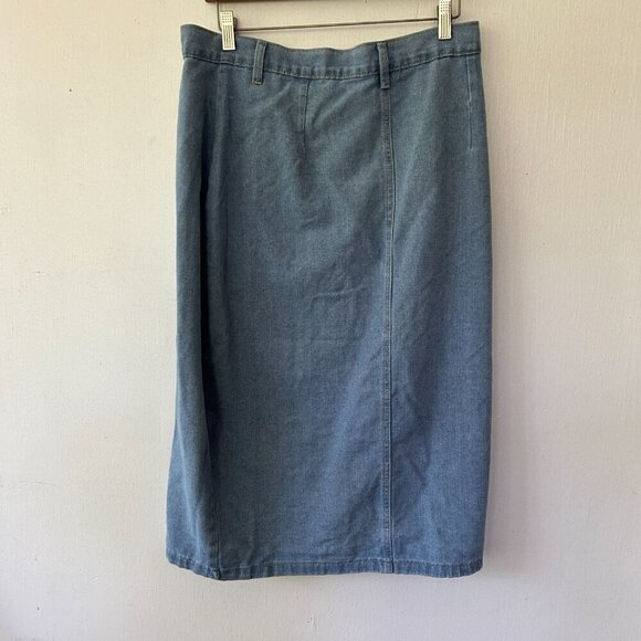 SHEIN SXY Denim Midi Skirt Womens 0XL Button Front Prairie Cottage Y2K Jean - Picture 3 of 4